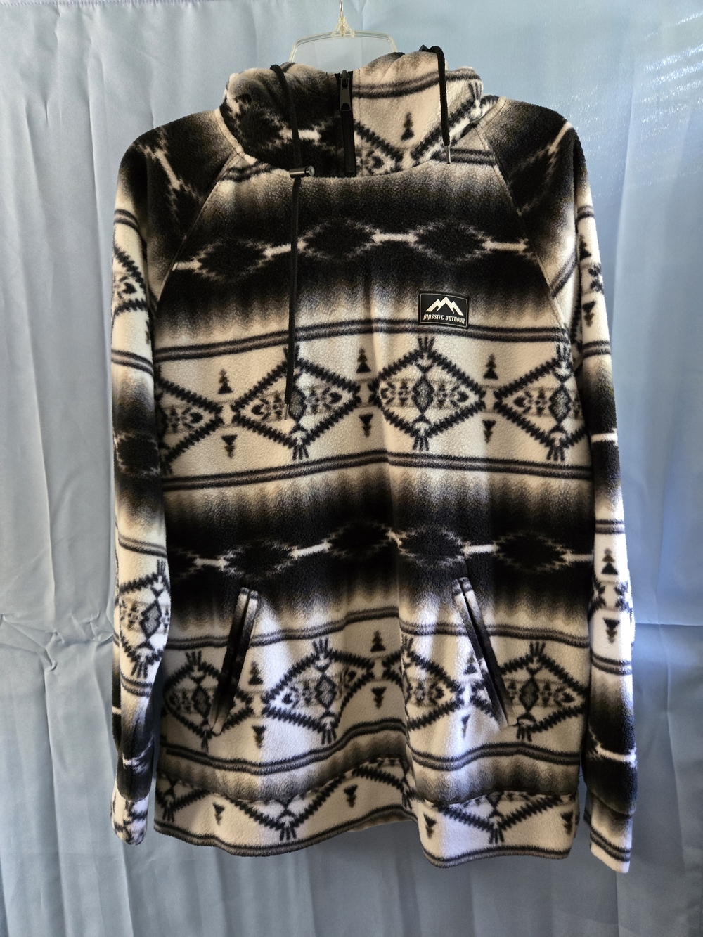 Massive Outdoor Men's M Black/White/Gray Geometric 1/4 Zip Fleece Hoodie